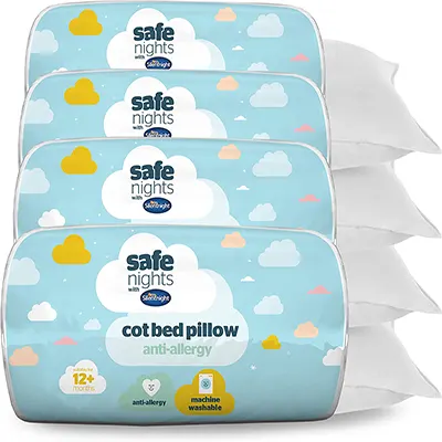 a product image of Silentnight Safe Nights Cot Bed Anti Allergy Pillow 4 Pack