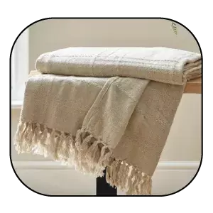 An image of Natural Cotton Check Throw by Dunelm.