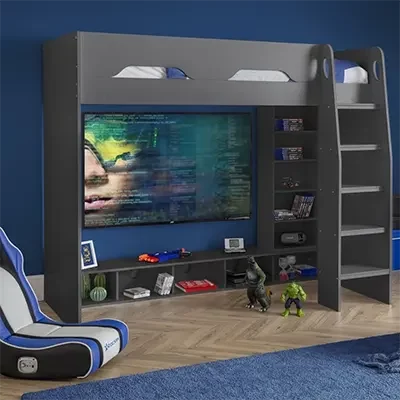 Product image of Happy Beds Galaxy Grey Wooden Gaming High Sleeper Frame​.